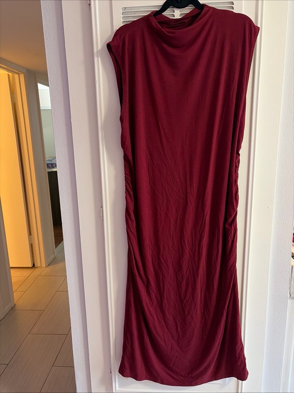 a new day Wine Red Sleeveless Maxi Dress Ruched Sides Mock Neck MIDI